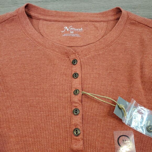Natural Reflections Thermal Walffle Knit Henley Shirt M Mineral Red Outdoors - Picture 3 of 12